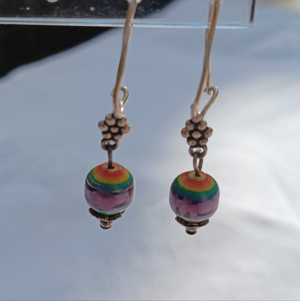 Rainbow colors drop style earrings, french earwires